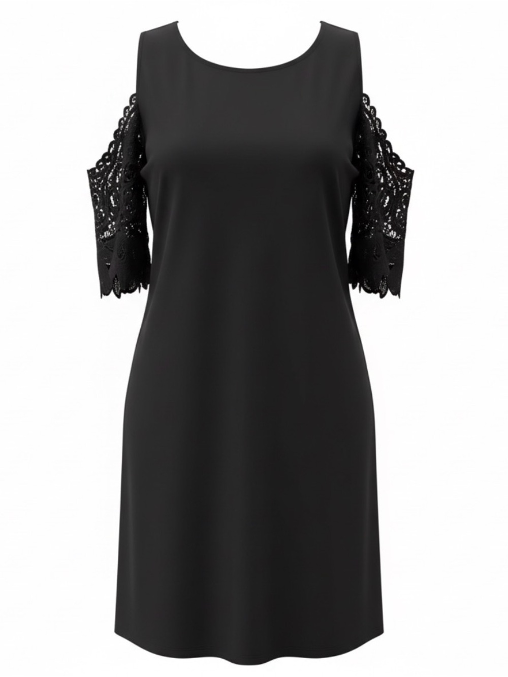 Black Cold-Shoulder Lace Sleeve Dress